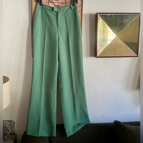 JLUXLABEL HIGH WAISTED TROUSER WIDE LEG PANT TROUSER GREEN NWT - Picture 3 of 16